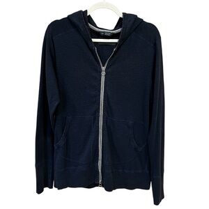 Wings + Horns Full Zip Hooded Sweatshirt Navy Blue Size Large Casual Minimalist